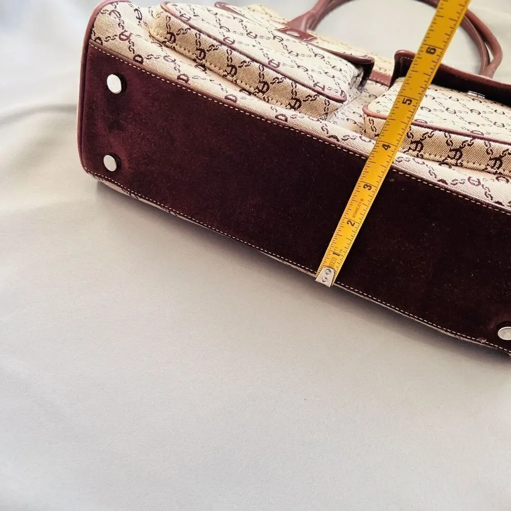 Vintage Etienne Aigner Logo Cotton Leather Travel Tote Bag Double Pocket Satchel